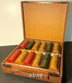 Vintage 465 Bakelite Catalin Marbled Swirl Poker Chips Game Set Cards & Dice