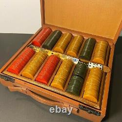 Vintage 465 Bakelite Catalin Marbled Swirl Poker Chips Game Set Cards & Dice