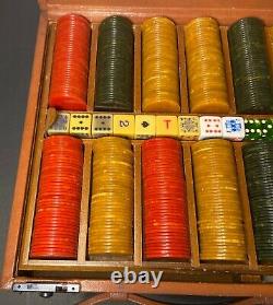 Vintage 465 Bakelite Catalin Marbled Swirl Poker Chips Game Set Cards & Dice
