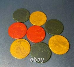 Vintage 465 Bakelite Catalin Marbled Swirl Poker Chips Game Set Cards & Dice