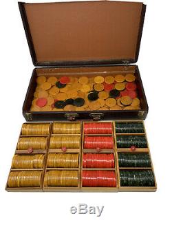 Vintage 500+ Bakelite Catalin Poker Chip Set With Case & Trays