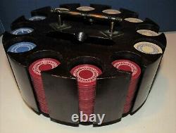 Vintage 9 1/4 Inch Wood Poker Chip Set With Roughly 290 Vintage Chips