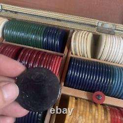 Vintage Abercrombie & Fitch Bakelite Poker Chip c1930s Boxed Set