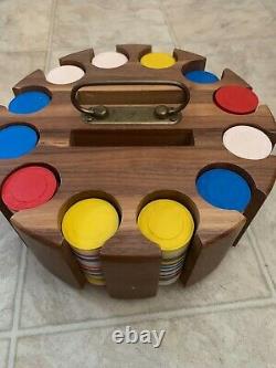 Vintage Abercrombie & Fitch Poker Chips Set in Round Solid Walnut Gaming Case