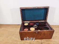 Vintage Antique Clay Poker Chip Set In Original Box Case Very Rare! (8-717)