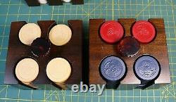 Vintage Antique Clay Poker Chip Set In Original Mahogany Box Case Antique