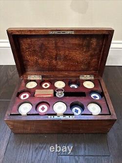 Vintage Antique Early 1900's Poker Set 281 Diamond Design Poker Chips