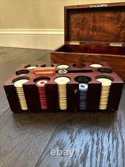 Vintage Antique Early 1900's Poker Set 281 Diamond Design Poker Chips