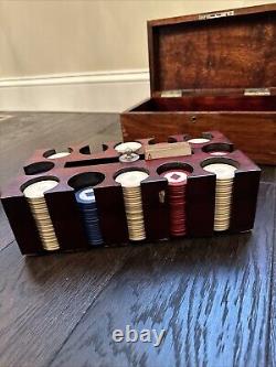 Vintage Antique Early 1900's Poker Set 281 Diamond Design Poker Chips