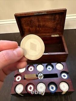 Vintage Antique Early 1900's Poker Set 281 Diamond Design Poker Chips