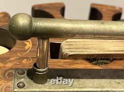 Vintage Antique Early 1900s Wooden Swivel Poker Set With 230+ Clay Chips & 2 Decks