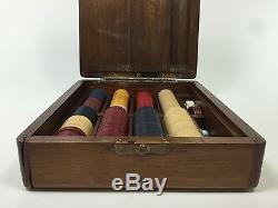 Vintage Antique Poker Set Bakelite Clay Wooden Box Dice Marbles Casino LV20