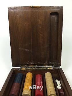 Vintage Antique Poker Set Bakelite Clay Wooden Box Dice Marbles Casino LV20