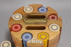 Vintage Antique Rare Clay Pattern Poker Chip Wooden Caddy Set