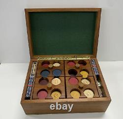 Vintage Antique Set Of Poker Chips In Wood Box