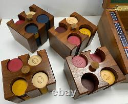 Vintage Antique Set Of Poker Chips In Wood Box