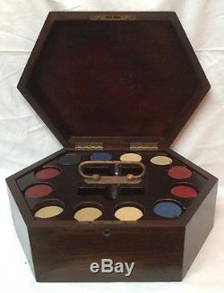 Vintage/Antique Wooden Poker Set Box Mahogany Box