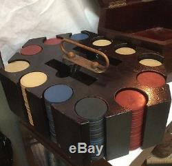 Vintage/Antique Wooden Poker Set Box Mahogany Box