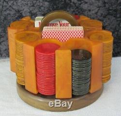 Vintage Art Deco Multi-colored Catalin Bakelite Poker Chip Caddy Set