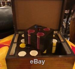 Vintage Art Deco Period Poker Chip Set in Mahogany Box