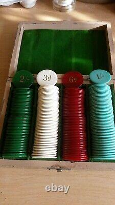 Vintage BAKELITE GAMING TEXAS HOLD EM POKER CHIP SET CASINO TOKENS Pre Decimal