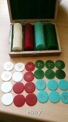 Vintage BAKELITE GAMING TEXAS HOLD EM POKER CHIP SET CASINO TOKENS Pre Decimal