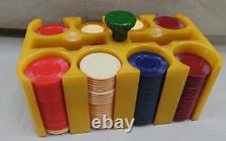 Vintage Bakelite Butterscotch Poker Caddy Holder & Poker Chips Set