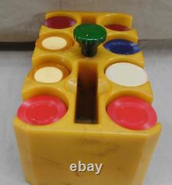 Vintage Bakelite Butterscotch Poker Caddy Holder & Poker Chips Set