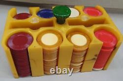 Vintage Bakelite Butterscotch Poker Caddy Holder & Poker Chips Set