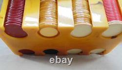 Vintage Bakelite Butterscotch Poker Caddy Holder & Poker Chips Set