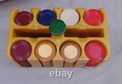 Vintage Bakelite Butterscotch Poker Caddy Holder & Poker Chips Set