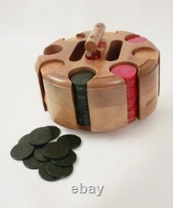 Vintage Bakelite/Caitlin Swirl Poker Chip Set with nice wooden holder