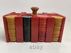 Vintage Bakelite Catalin 200 Poker Chip Set & Red Caddy Engraved OS Swartz