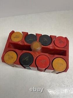 Vintage Bakelite Catalin 200 Poker Chip Set & Red Caddy Engraved OS Swartz