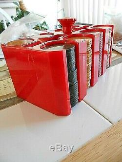 Vintage Bakelite/Catalin Marbled Red Poker Chip Holder set polished stunning