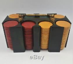 Vintage Bakelite/Catalin Poker Chip Set, Holder, & Playing Cards with Wood Box