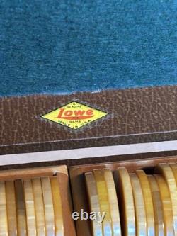 Vintage Bakelite Catalin Poker Chip Set Of 219 In Lowe Case Red Green Buttersc