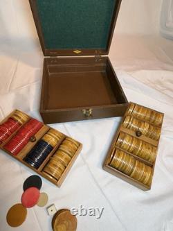 Vintage Bakelite Catalin Poker Chip Set Of 219 In Lowe Case Red Green Buttersc