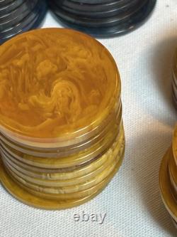 Vintage Bakelite Catalin Poker Chip Set Of 219 In Lowe Case Red Green Buttersc