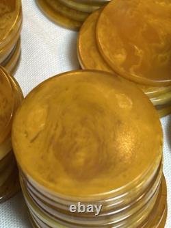 Vintage Bakelite Catalin Poker Chip Set Of 219 In Lowe Case Red Green Buttersc