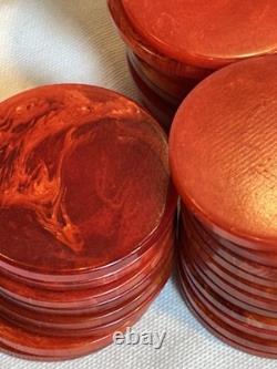 Vintage Bakelite Catalin Poker Chip Set Of 219 In Lowe Case Red Green Buttersc