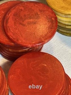Vintage Bakelite Catalin Poker Chip Set Of 219 In Lowe Case Red Green Buttersc