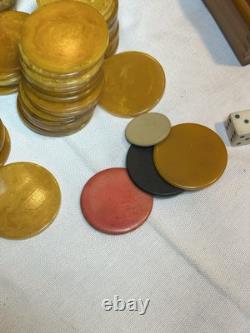 Vintage Bakelite Catalin Poker Chip Set Of 219 In Lowe Case Red Green Buttersc