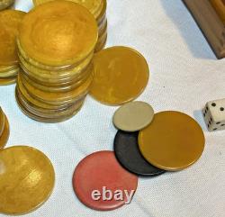 Vintage Bakelite Catalin Poker Chip Set Of 219 In Lowe Case Red Green Buttersc