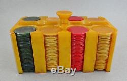 Vintage Bakelite/Catalin Poker Chip Set with 214 Chips & Caddy