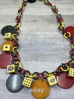 Vintage Bakelite Colorful Gambling Poker Chips & Dice Necklace & Earrings Set