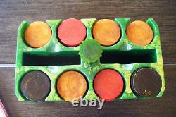 Vintage Bakelite Green Marbalized Poker Chip Holder 204 Translucant Chips