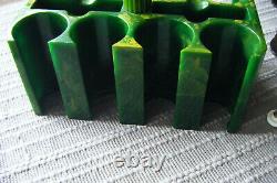 Vintage Bakelite Green Marbalized Poker Chip Holder 204 Translucant Chips