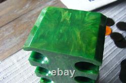 Vintage Bakelite Green Marbalized Poker Chip Holder 204 Translucant Chips