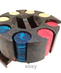 Vintage Bakelite Marble Poker Chip & Caddy Set With Original Box